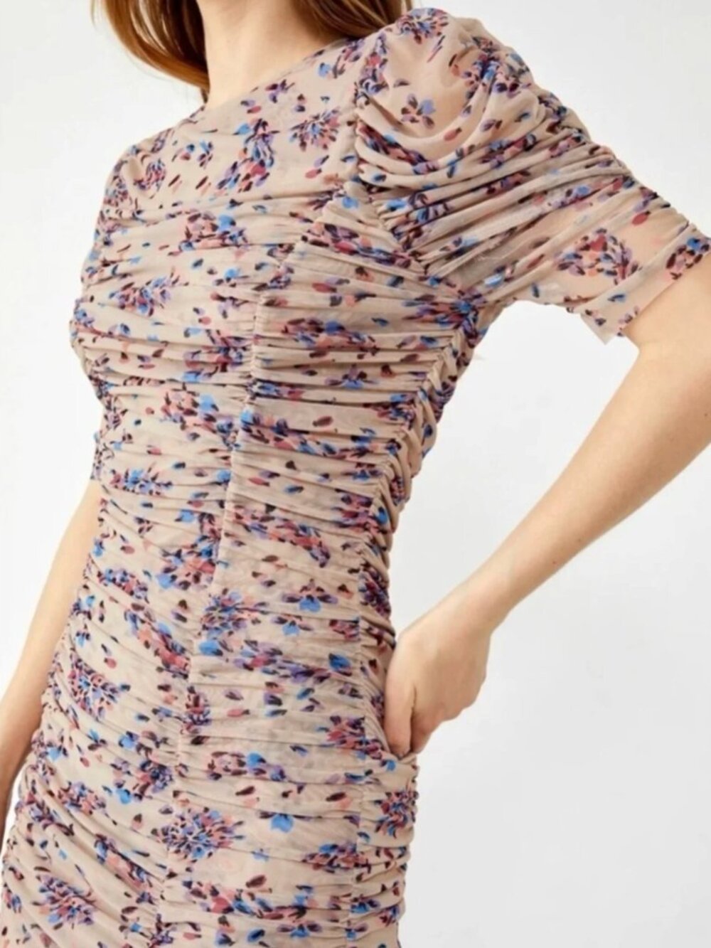 FREE PEOPLE Mesh Ruched Maxi Dress